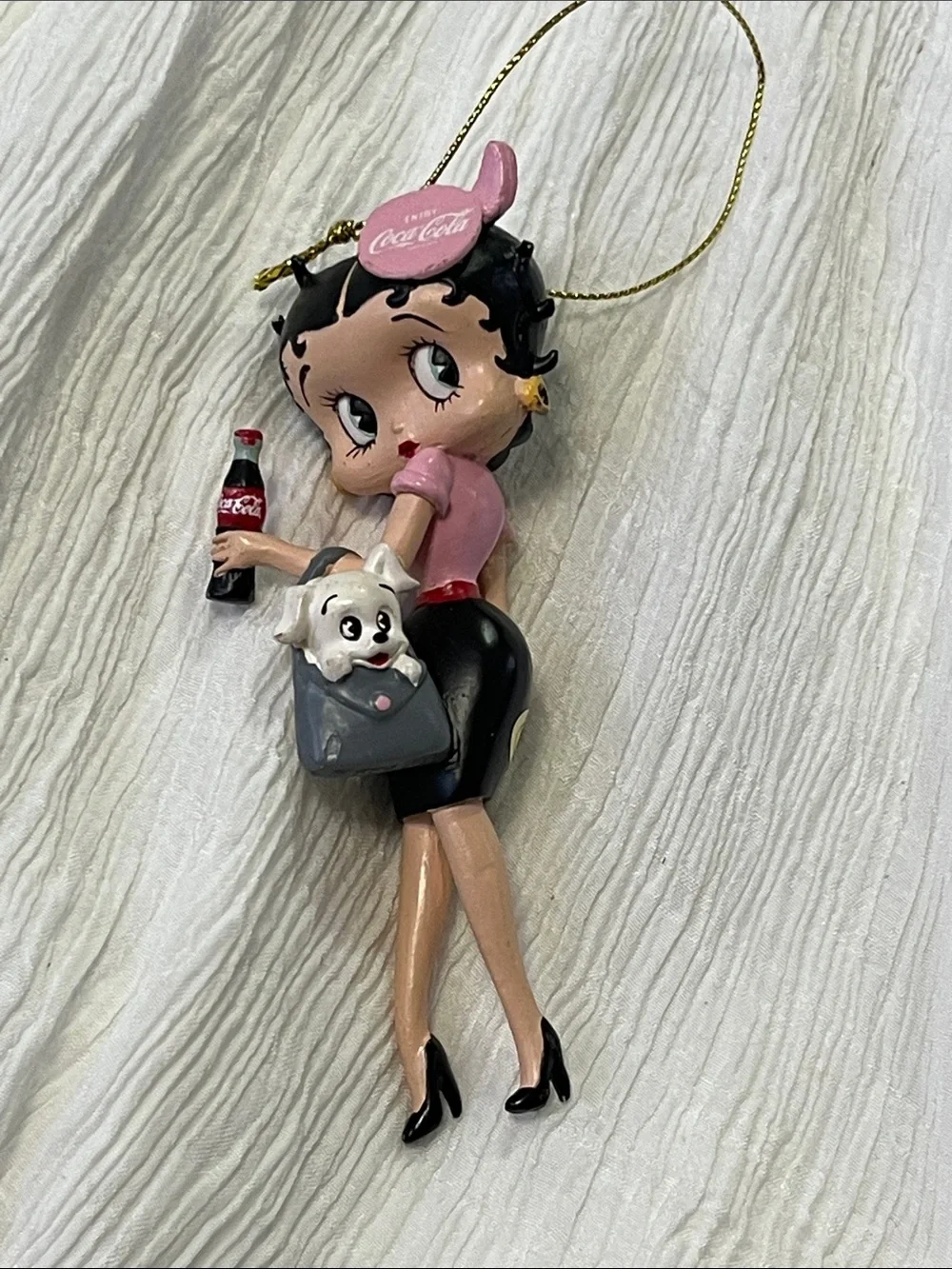 Coca Cola Pink & Black Retro Pin-Up Girl Ornament with Dog